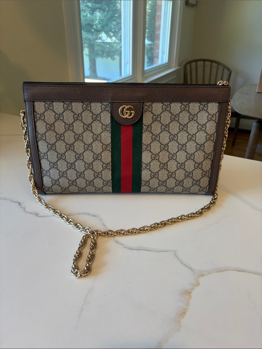 Pre-loved Gucci GG Supreme Ophidia Chain Shoulder Bag
